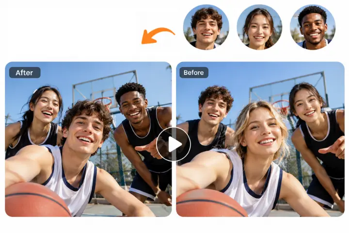 Drie basketbalspelers die voor de camera foto’s maken