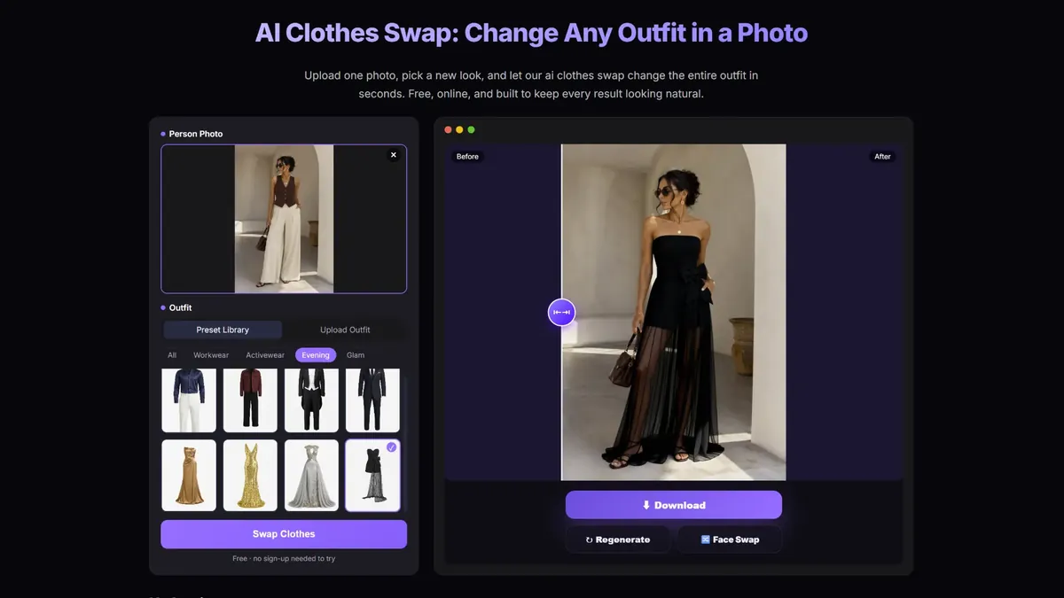 EasyFaceSwap preset library and Upload Outfit workflow