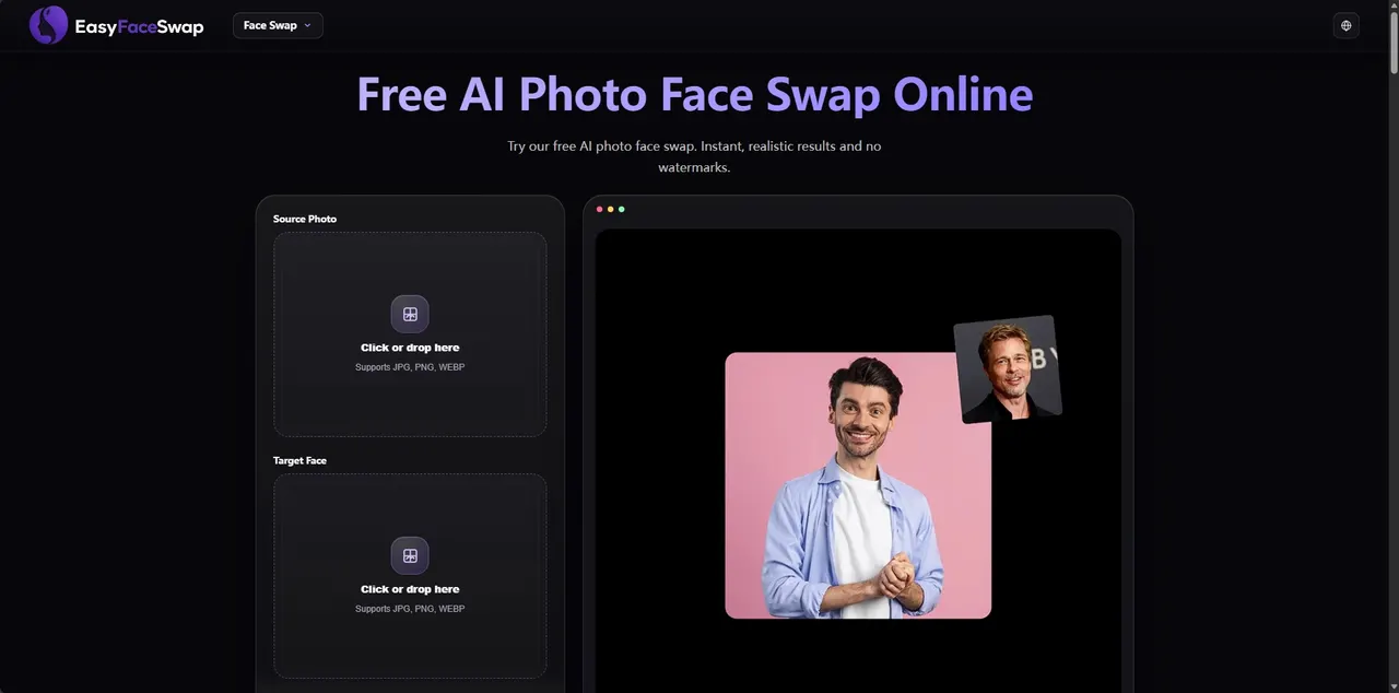 easyfaceswap interface privacy hd output no account browser based