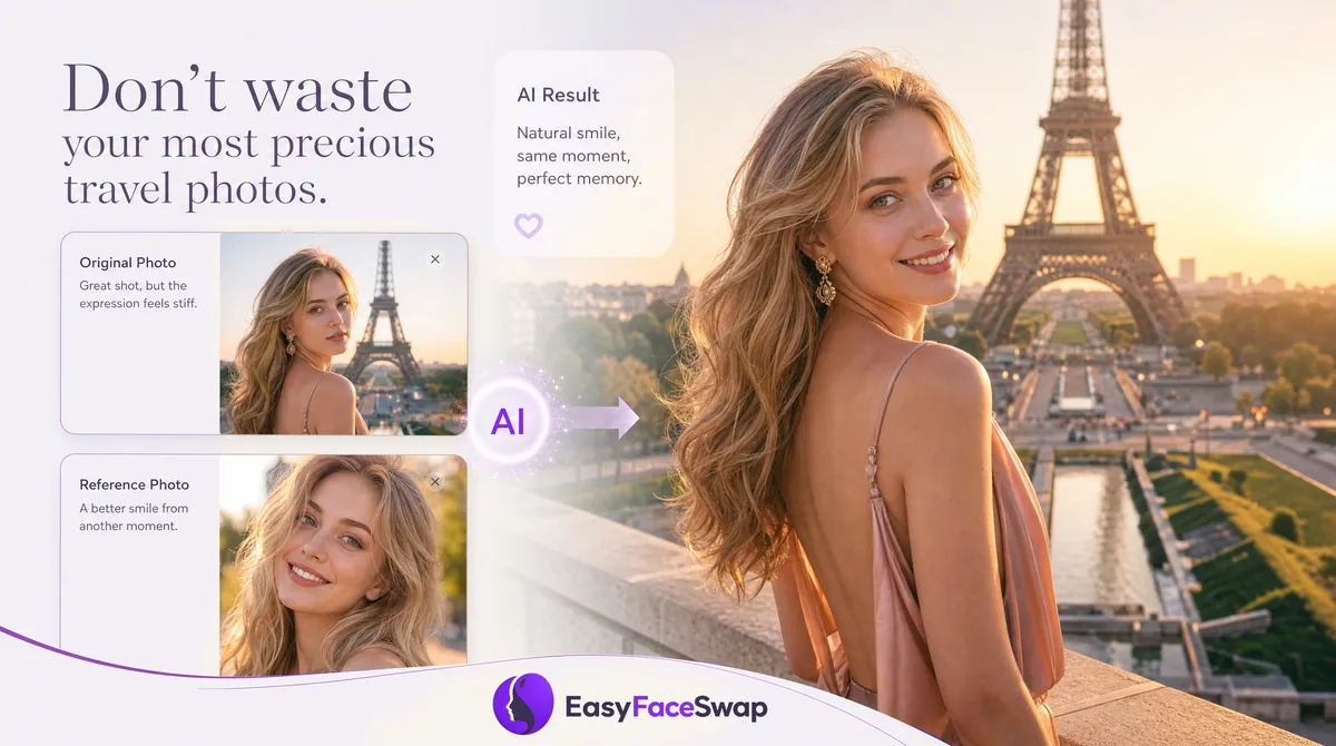 how to face swap travel photo creative use blend natural portrait into scene