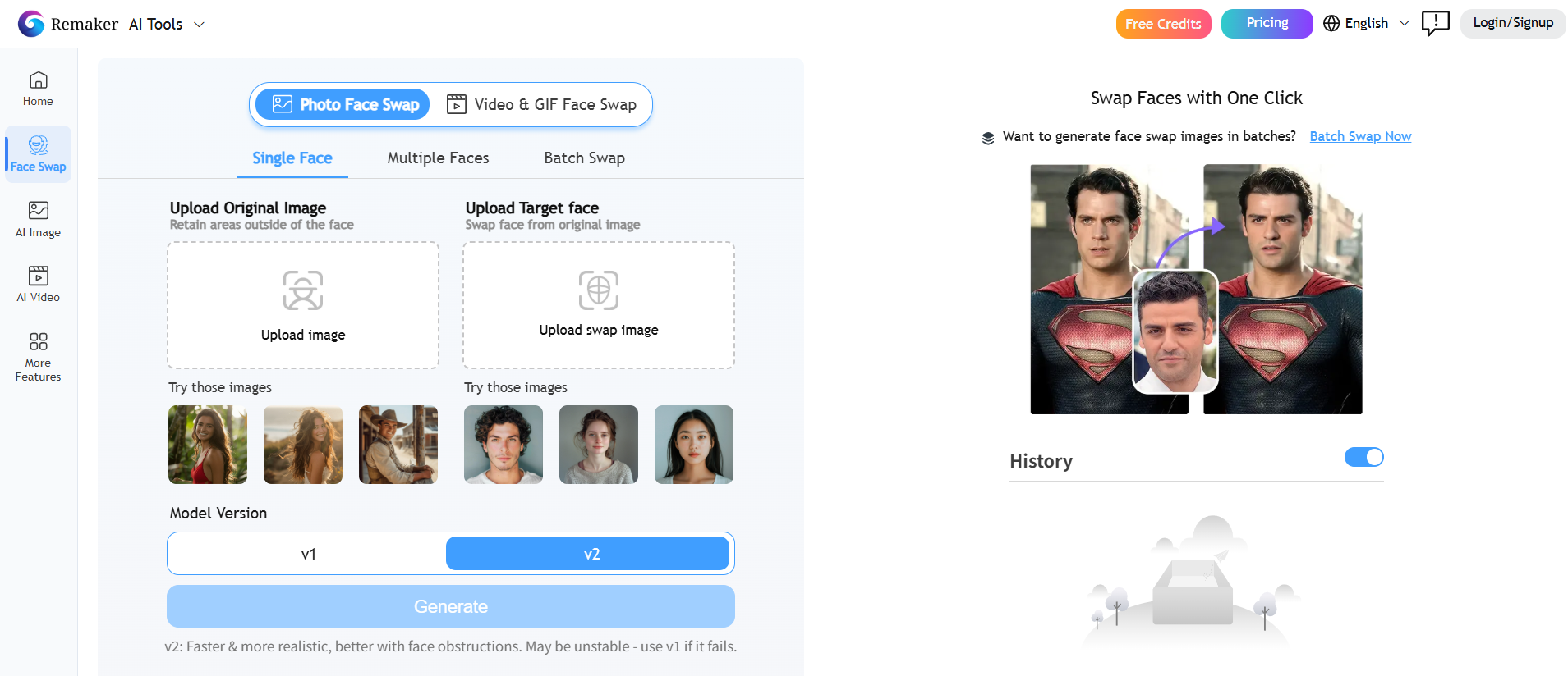 Remaker AI face swap screenshot
