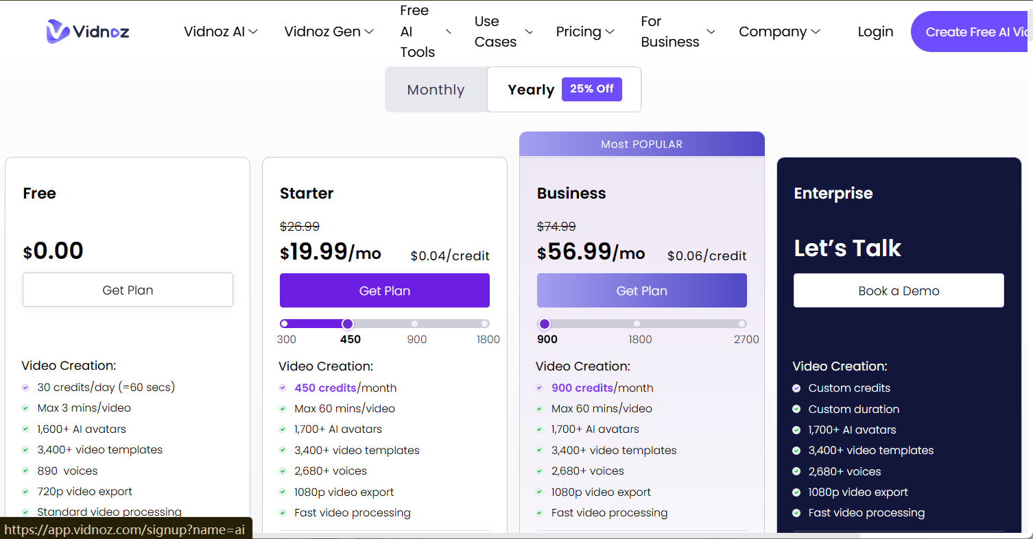 vidnoz ai pricing